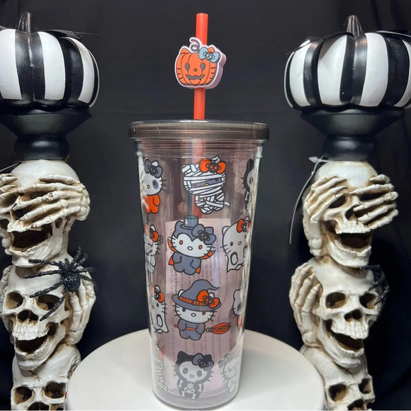 2024 Sanrio Hello Kitty Halloween Tumbler w/ Kitty Pumpkin Straw Topper - Picture 2 of 12